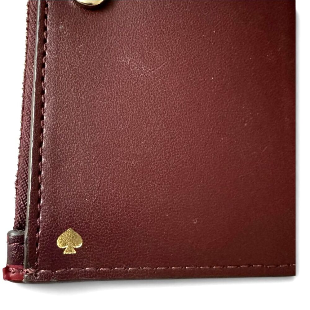 Kate Spade Jackson Forest Floral Small Bifold Wallet Burgundy Pink Cream - Picture 7 of 7